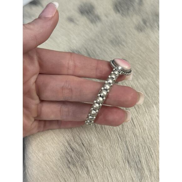 Sterling Silver Pink Conch Tear Drop Braided Dome Cuff Bracelet 925 Stacker - Picture 4 of 8